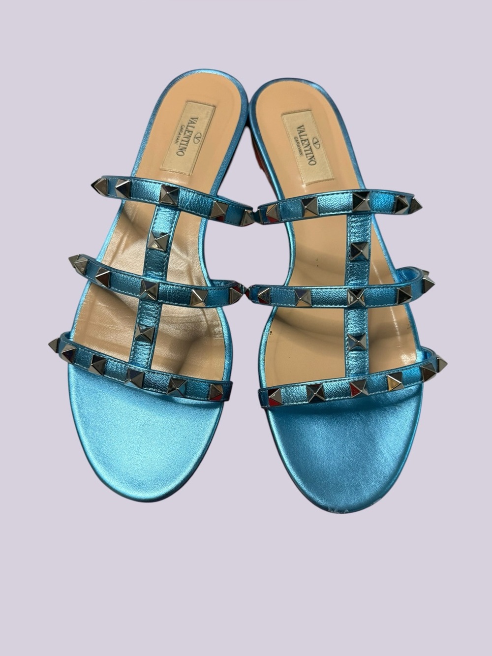 Valentino Garavani Rockstud Sandals - Metalic Blue Teal